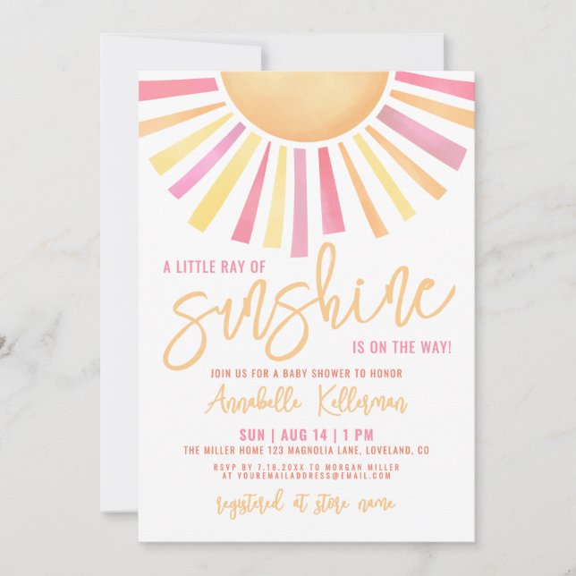 Little Ray Of Sunshine Boho Baby Shower Einladung (Vorderseite)