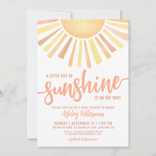 Little Ray Of Sunshine Boho Baby Shower Einladung (Vorderseite)