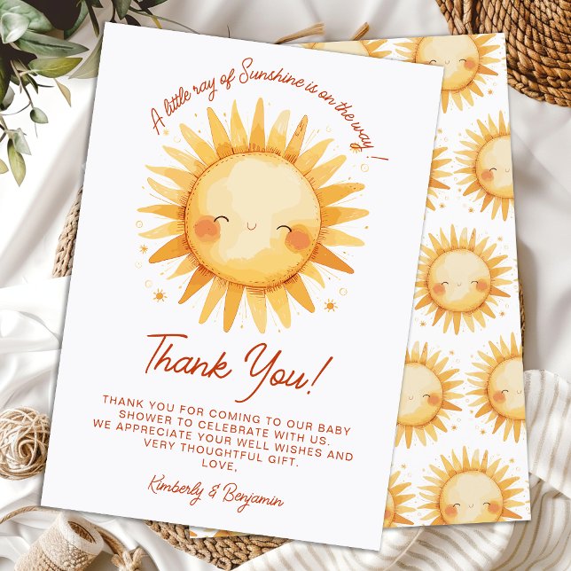 Little Ray Of Sunshine Boho Cute Sun Baby Shower Dankeskarte (Von Creator hochgeladen)
