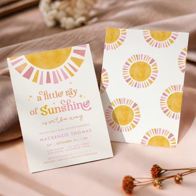 Little Ray of Sunshine Boho Retro Girl Baby Shower Einladung (Von Creator hochgeladen)