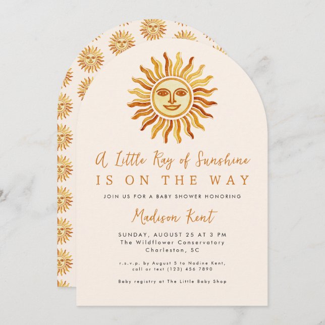 Little Ray of Sunshine Boho Sun Baby Shower Einladung (Vorne/Hinten)