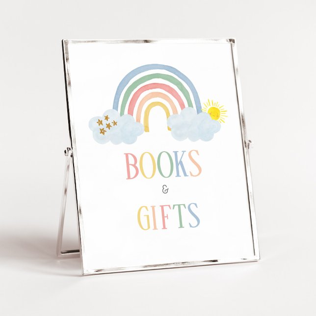 Little Ray of Sunshine Bücher und Geschenke Schild (Rainbow Baby Shower Books and Gifts Sign)