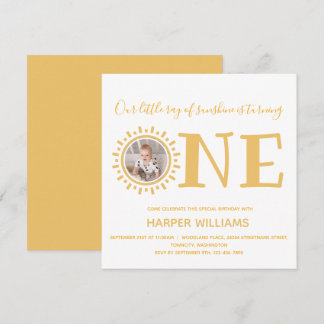Little Ray of Sunshine Foto Baby 1. Geburtstag Einladung