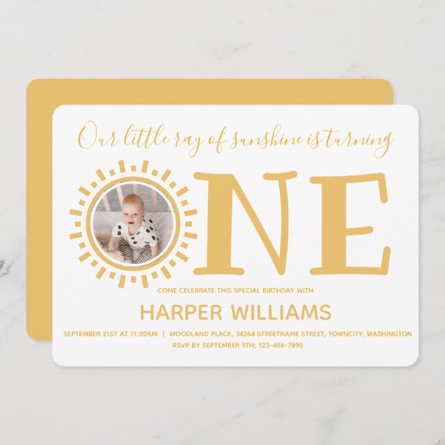 Little Ray of Sunshine Foto Baby Erstgeburt Einladung (Vorne/Hinten)