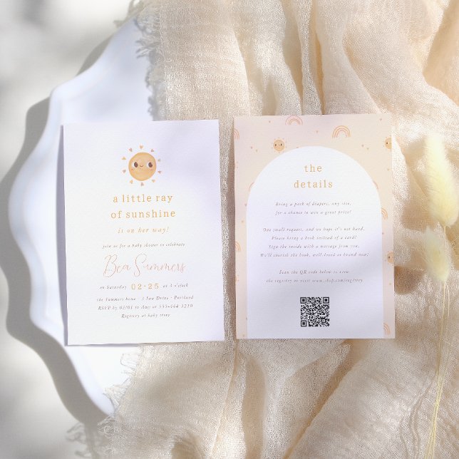 Little Ray of Sunshine QR Girl Baby Shower Einladung (Von Creator hochgeladen)