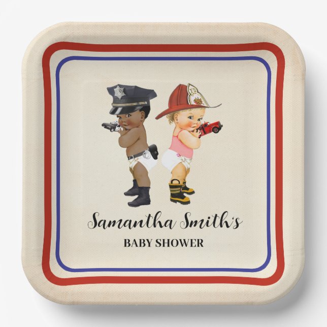 Little Recruit on the Way Baby Shower Cream Red Pappteller (Vorderseite)