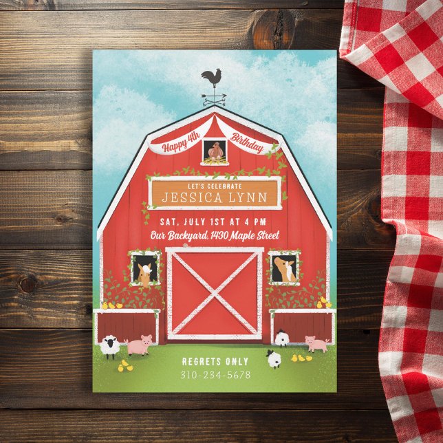 Little Red Barn Farm Birthday Party Einladung (Von Creator hochgeladen)