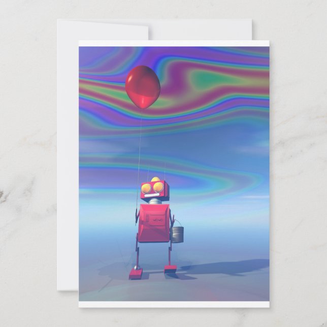 Little Red Birthday Robot 2 Einladung (Vorderseite)