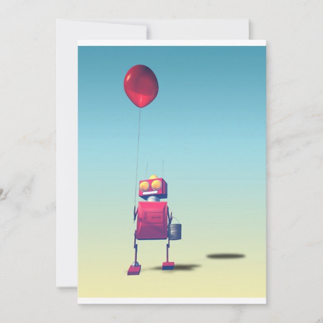 Little Red Birthday Robot 3 Einladung (Vorderseite)