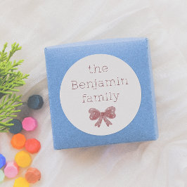 Little Red Bow | Benutzerdefinierter Familienname  Runder Aufkleber