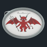 Little Red Devil Thunder_Cove Ovale Gürtelschnalle<br><div class="desc">niedlicher geflügter roter Teufel mit einem langgegrillten Schwanz mit einer Pitchgabel</div>