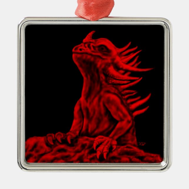 Little Red Dragon Ornament Aus Metall (Vorne)