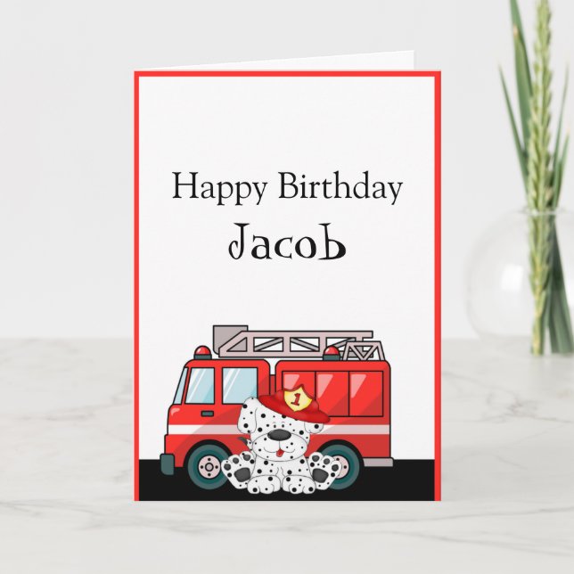 Little Red Fire Truck, Dalmatiner Geburtstag Karte (Vorderseite)