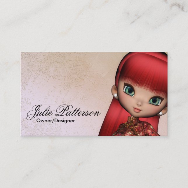 Little Red Hair Asian Girl Fantasy Business Card Visitenkarte (Vorderseite)
