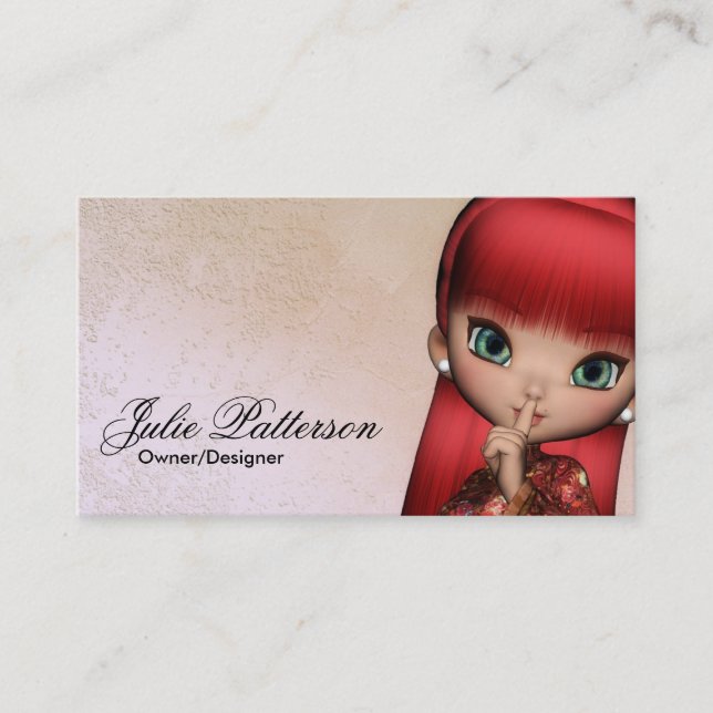 Little Red Hair Asian Girl Fantasy Business Cards Visitenkarte (Vorderseite)