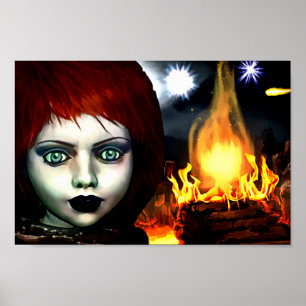 Little Red Hair Fire Witz Girl Fantasy Art Poster