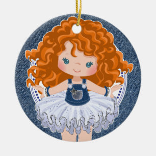 Little Red Haired Girl Denim & Diamonds Weihnachte Keramik Ornament