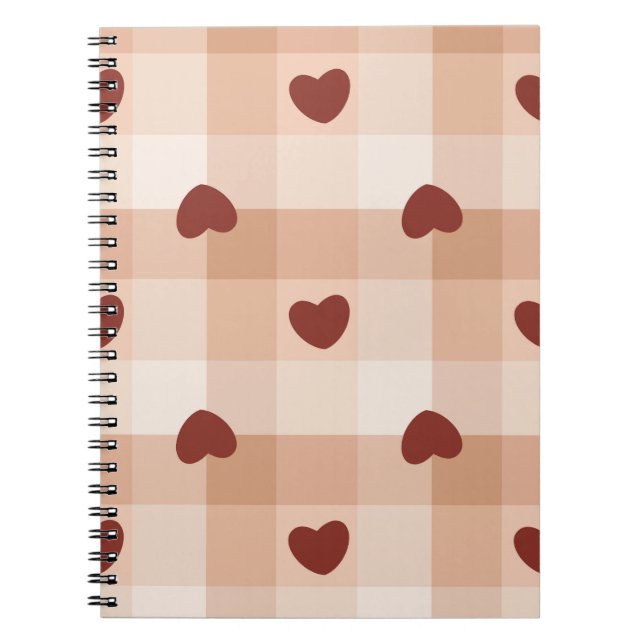  Little red hearts on beige gingham pattern Notizblock (Vorderseite)