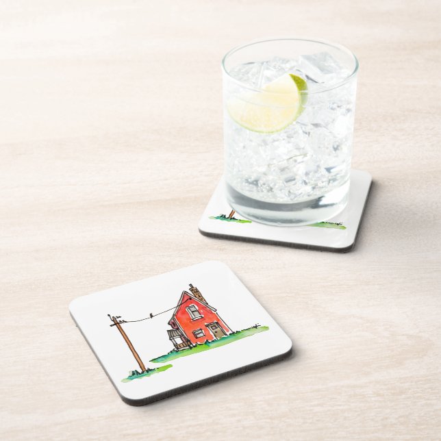 Little Red House with Power Line Getränkeuntersetzer (Rechte Seite)