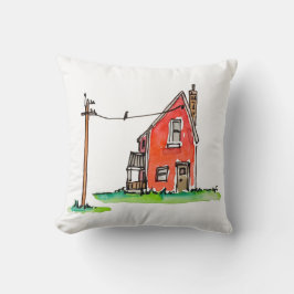 Little Red House with Power Line Kissen