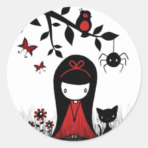 Little Red Ribbon Head Runder Aufkleber