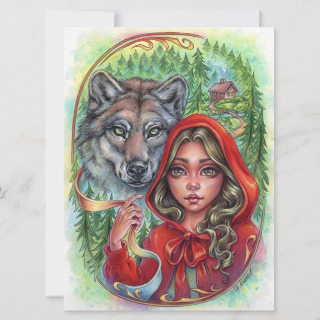 Little Red Riding Hood Art Card Wolf Fairytale (Vorderseite)