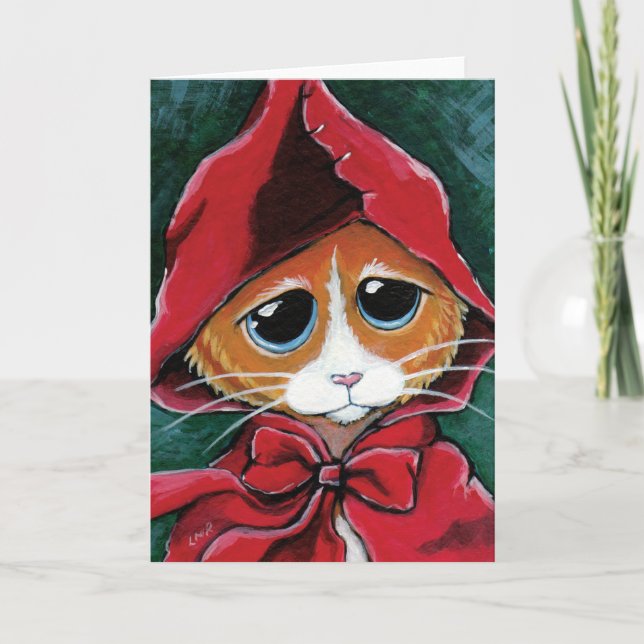 Little Red Riding Hood | Cat Art Grußkarte Karte (Vorderseite)