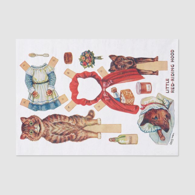 Little Red Riding Hood, Paper Doll, Louis Wain Seidenpapier (Vorderseite)