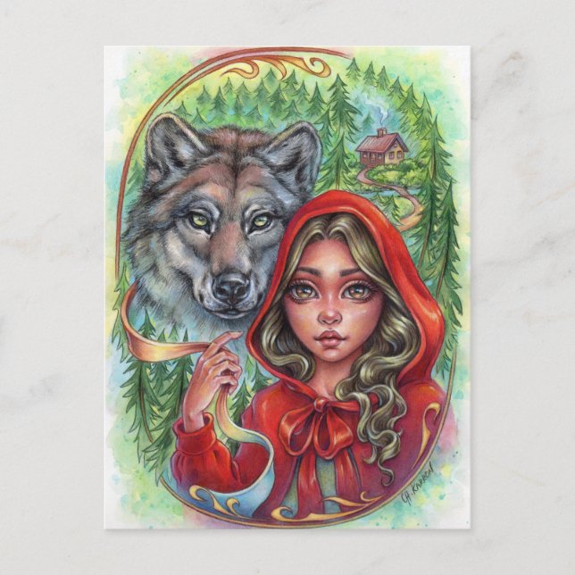 Little Red Riding Hood Postcard Mairytale Wolf Postkarte (Vorderseite)