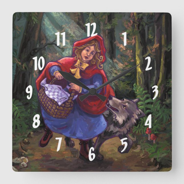 Little Red Riding Hood Quadratische Wanduhr (Vorderseite)