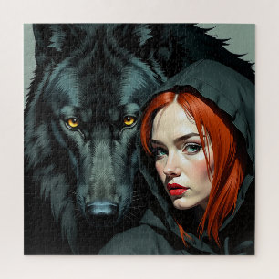 Little Red Riding Hood Redhead and the Black Wolf Puzzle