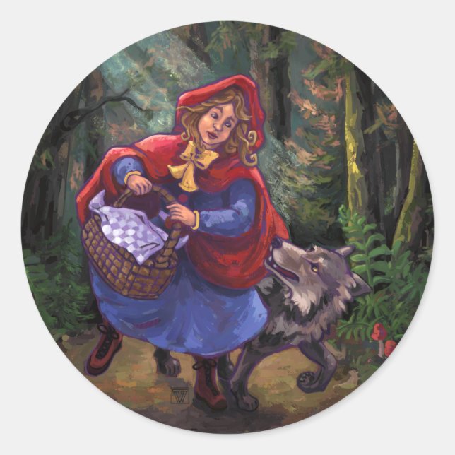 Little Red Riding Hood Runder Aufkleber (Vorderseite)