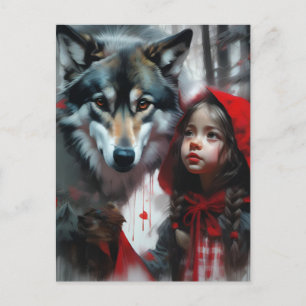 Little Red Riding Hood und Wolf Postkarte