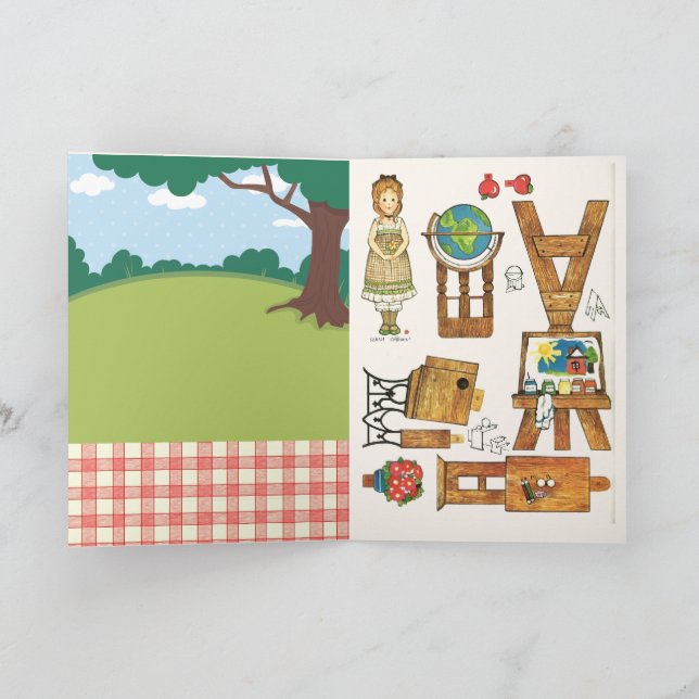 Little Red Schoolhouse Reproduction Gingham Doll Karte (Innenseite)