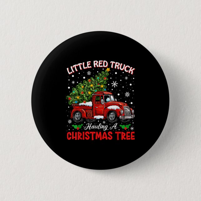 Little Red Truck Hauling A Christmas Tree  Button (Vorderseite)