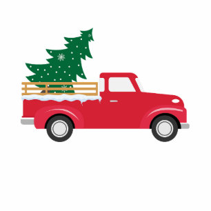 Little Red Truck Hauling a Christmas Tree Fotoskulptur Magnet