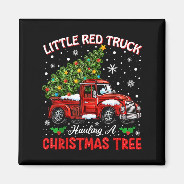 Little Red Truck Hauling A Christmas Tree  Magnet (Vorne)