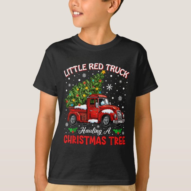Little Red Truck Hauling A Christmas Tree  T-Shirt (Vorderseite)