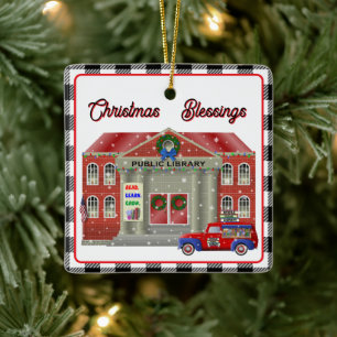 Little Red Truck Library Keramikornament