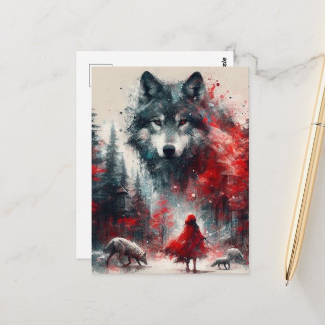 Little Red und ihre Wolf Pack Postkarte (Vorderseite/Rückseite Beispiel)