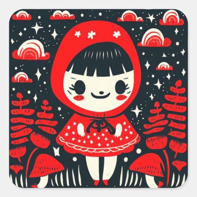 Little Red's Starry Forest Quadratischer Aufkleber (Vorderseite)