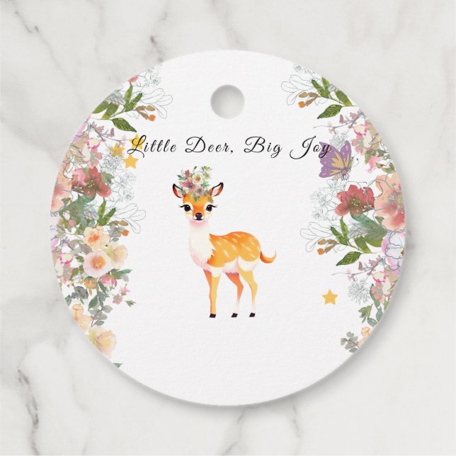 Little Reh, Big Joy Pink Blume Kinderdusche Thema Geschenkanhänger (Rückseite)