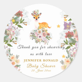 Little Reh, Big Joy Pink Blume Kinderdusche Thema Runder Aufkleber