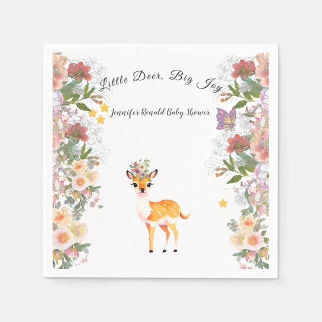 Little Reh, Big Joy Pink Blume Kinderdusche Thema Serviette (Vorderseite)