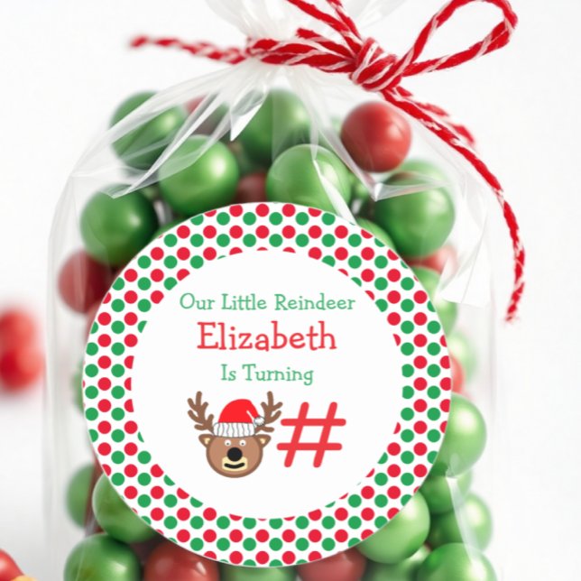 Little Reindeer Kindergeburtstag Runder Aufkleber (Von Creator hochgeladen)