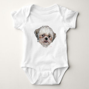 Little Rescued Shih Tzu Head Study Baby Strampler