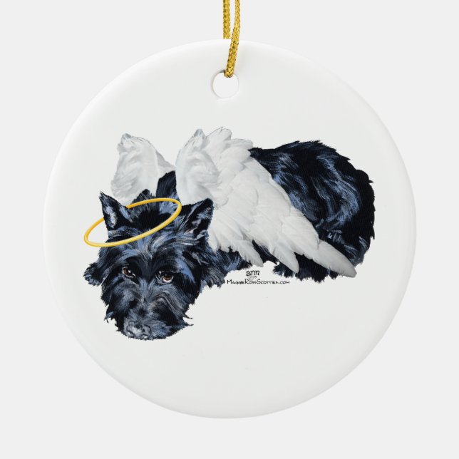 Little Resting Scottie Angel Keramikornament (Vorne)