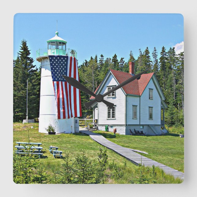 Little River Lighthouse, Maine Clock Quadratische Wanduhr (Vorderseite)