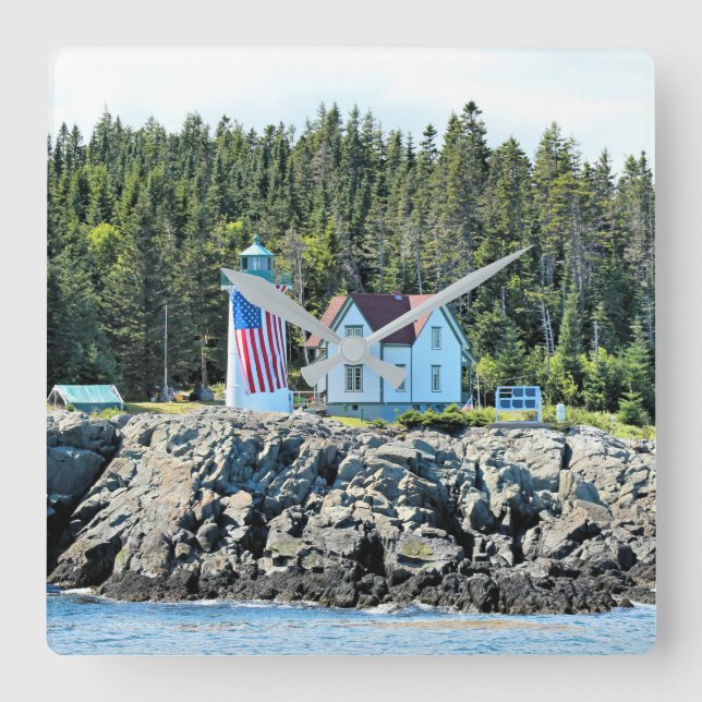 Little River Lighthouse, Maine Clock Quadratische Wanduhr (Vorderseite)
