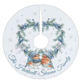 Little Robin Family & Christmas Foliage Polyester Weihnachtsbaumdecke